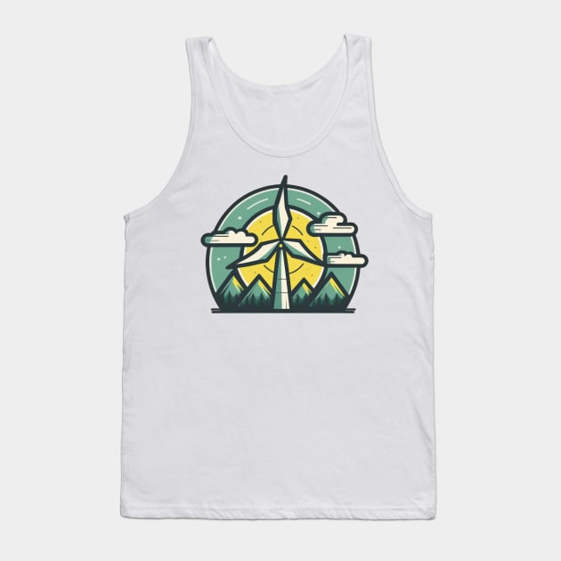 Get Your Eco-Chic On with the Wind Turbine Cartoon Design Tank Top by Greenbubble